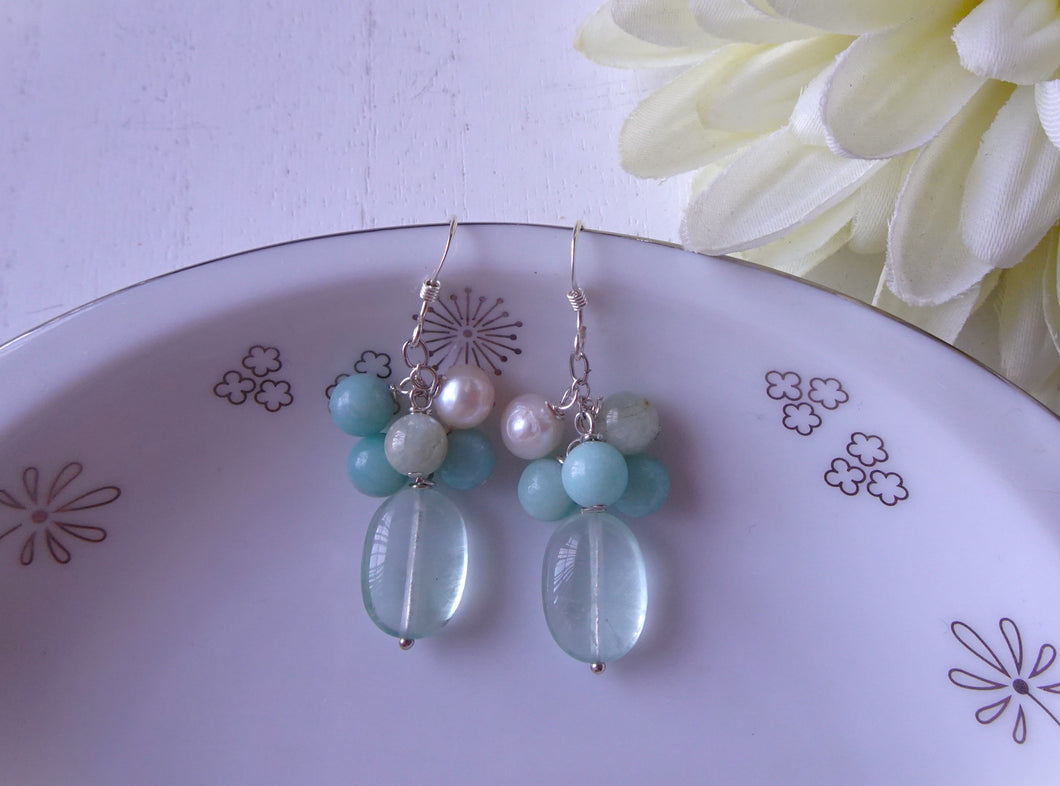 Fluorite and Amazonite Cluster Earrings