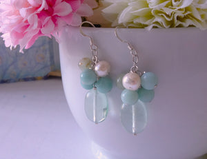 Fluorite and Amazonite Cluster Earrings