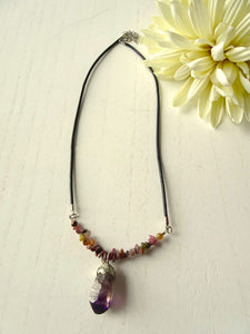 Deep Purple Amethyst Leather Cord Necklace
