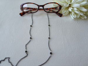 Gunmetal Chain Glasses Lanyard, Glasses Chain with Black Beads