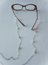 Load image into Gallery viewer, Silver Eyeglasses Chain with Aventurine on glasses 