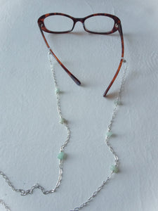 Silver Eyeglasses Chain with Aventurine on glasses 