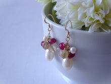 Load image into Gallery viewer, Pearl and Multi Gems Earrings