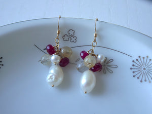 Pearl and Multi Gems Earrings