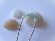 Load image into Gallery viewer, Gemstone Wire Wrapped Silver Hair Pin, Green Hair Jewelry