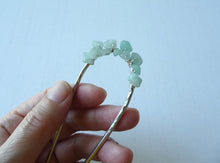 Load image into Gallery viewer, Gemstone Wire Wrapped Silver Hair Pin, Green Hair Jewelry