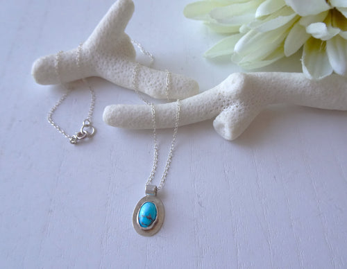 Turquoise Silver Necklace, Blue Bohemian Necklace