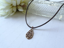 Load image into Gallery viewer, Leather Cord Choker Necklace, Rose Gold Drop Floral Pendant