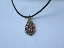 Load image into Gallery viewer, Leather Cord Choker Necklace, Rose Gold Drop Floral Pendant