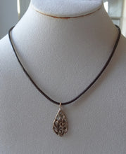 Load image into Gallery viewer, Leather Cord Choker Necklace, Rose Gold Drop Floral Pendant