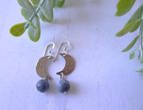Crescent moon blue earrings