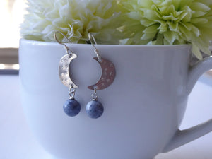 Crescent moon blue earrings