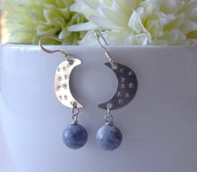 Load image into Gallery viewer, Crescent moon blue earrings