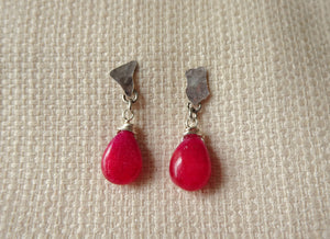 silver metal scrap earrings with red stone