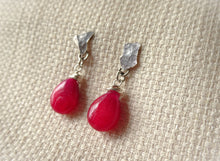 Load image into Gallery viewer, Red drop silver metal scrap earrings