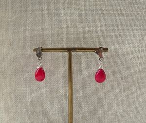 Red drop silver metal scrap earrings