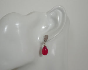 Red drop silver metal scrap earrings