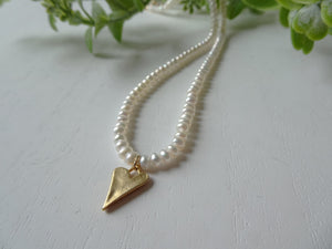 Gold Heart Pearl Strand Necklace