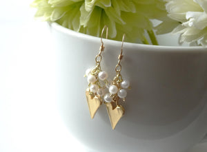 Gold Heart Pearl Cluster Earrings