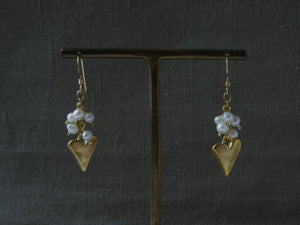 Gold Heart Pearl Cluster Earrings