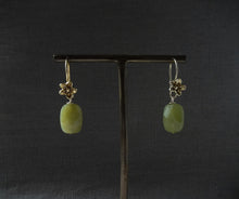 Load image into Gallery viewer, Olive Jade Gold Flower Earrings 