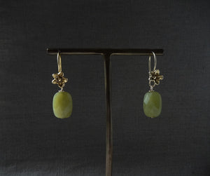 Olive Jade Gold Flower Earrings 