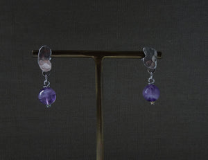 Silver Scrap Metal Amethyst Earrings