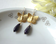 Load image into Gallery viewer, Butterfly and Lapis Lazuli Earrings