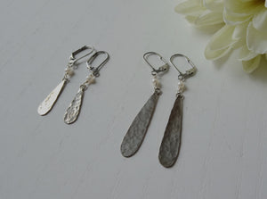 Textured metal drop earrings with pearl 