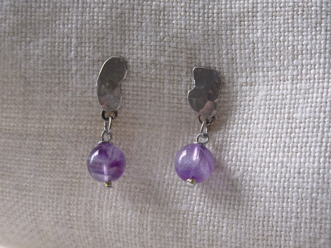 Silver Scrap Metal Amethyst Earrings