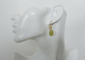 Olive Jade Gold Flower Earrings 