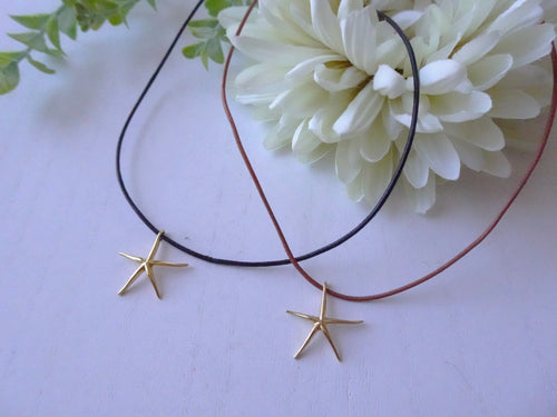 Starfish Leather Cord Choker Necklace