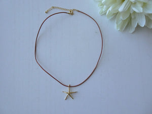 Starfish Leather Cord Choker Necklace