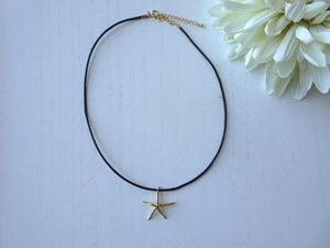 Starfish Leather Cord Choker Necklace