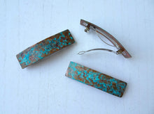 Load image into Gallery viewer, Turquoise Blue Patina Barrette, Rectangle Barrette