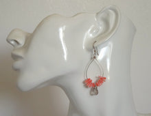 Load image into Gallery viewer, Coral and Smoky Quartz Teardrop Hoops Earrings