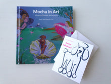 Load image into Gallery viewer, Book titled 'Mocha in Art' with a card on a light gray background
