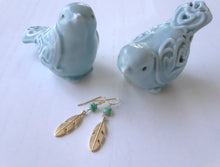 Load image into Gallery viewer, Gold Feather and Turquoise Earrings
