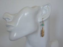 Load image into Gallery viewer, Gold Feather and Turquoise Earrings