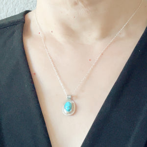 Turquoise Silver Necklace, Blue Bohemian Necklace