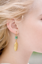 Load image into Gallery viewer, Gold Feather and Turquoise Earrings
