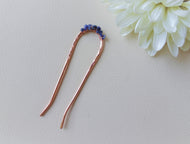 Copper Hair Fork with Lapis Lazuli, Copper Bun Holder.