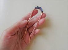 Load image into Gallery viewer, Copper Hair Fork with Lapis Lazuli, Copper Bun Holder.