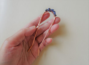 Copper Hair Fork with Lapis Lazuli, Copper Bun Holder.