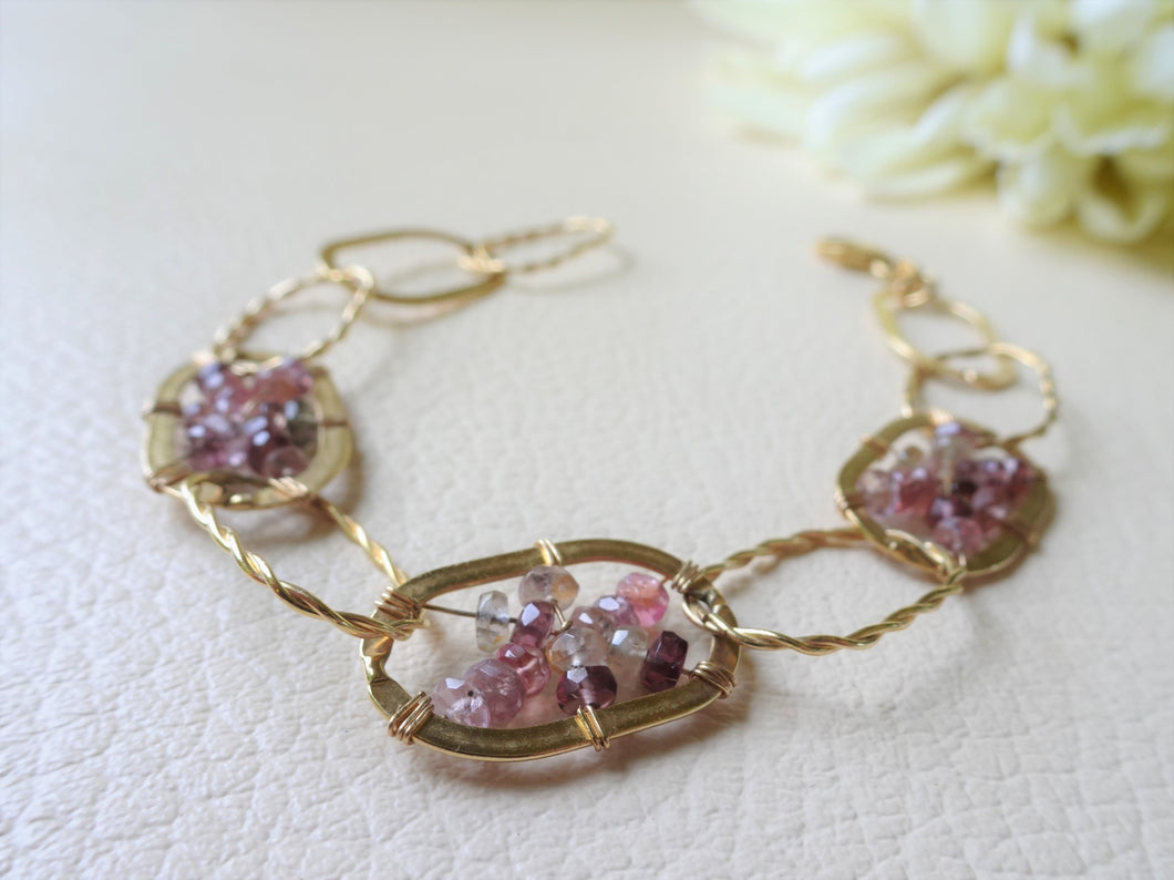Pink Multi Spinel Bracelet With Gold-Filled Design Chain.