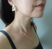 Load image into Gallery viewer, Gold Butterfly Wing Necklace with Pearl.
