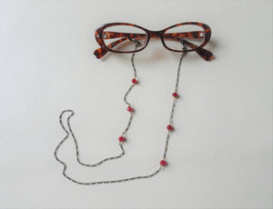 Antique Bronze Eye Glasses Chain, Red Stone Eyewear Jewelry