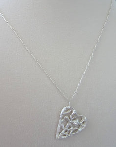 Silver Heart Necklace, Lacy Pendant, Filigree Heart Jewelry