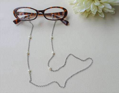 Pearls Sunglasses Chain, Silver Eyewear Jewelry