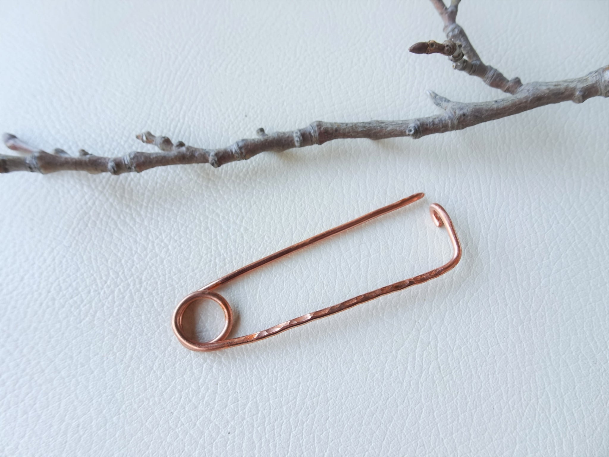 Copper Shawl Pin, Handforged Safety Pin, Yoko's Jewelry